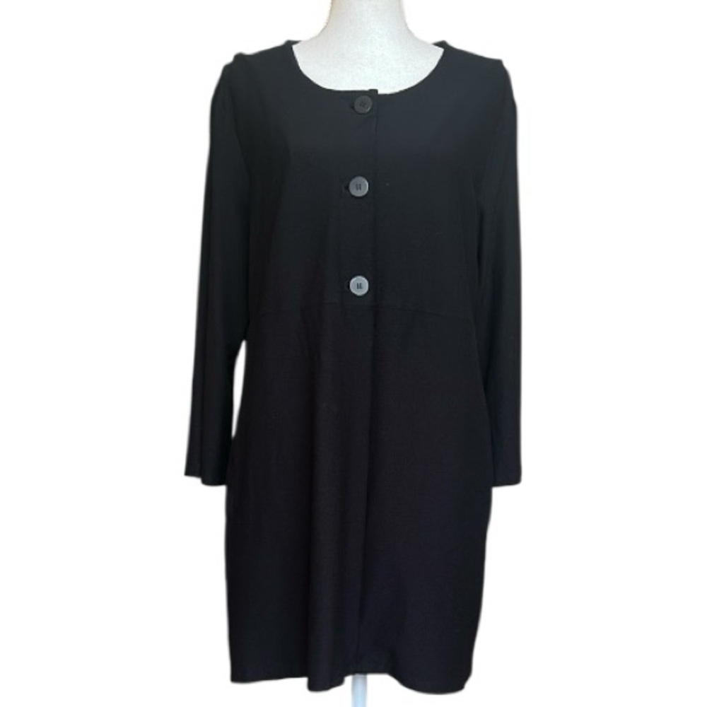 Eileen Fisher Black Jacket Capsule Stretch Crepe Knit Lagenlook Minimalist Sz. M